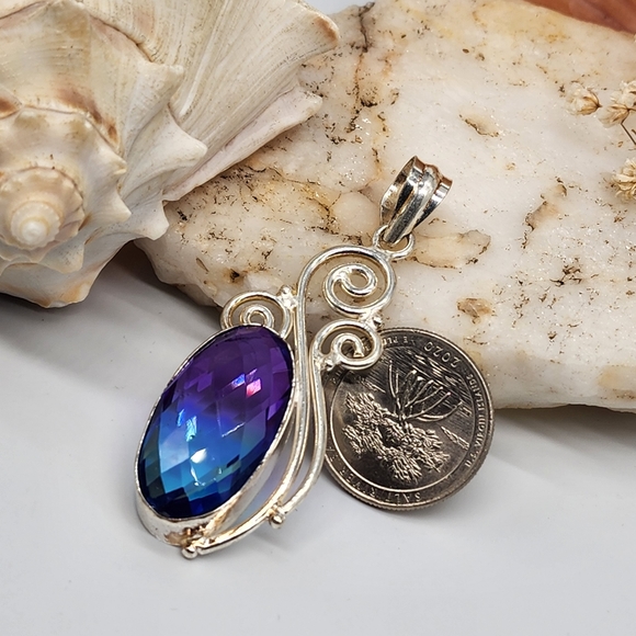 Purple Ametrin Stone Silver Pendant - Picture 3 of 8